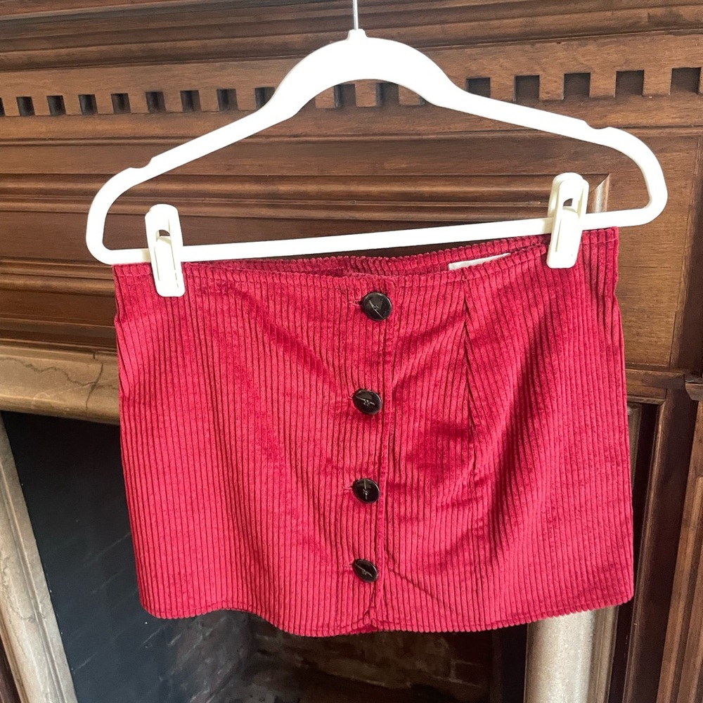 Sezane Red Button-Up Corduroy Skirt 38